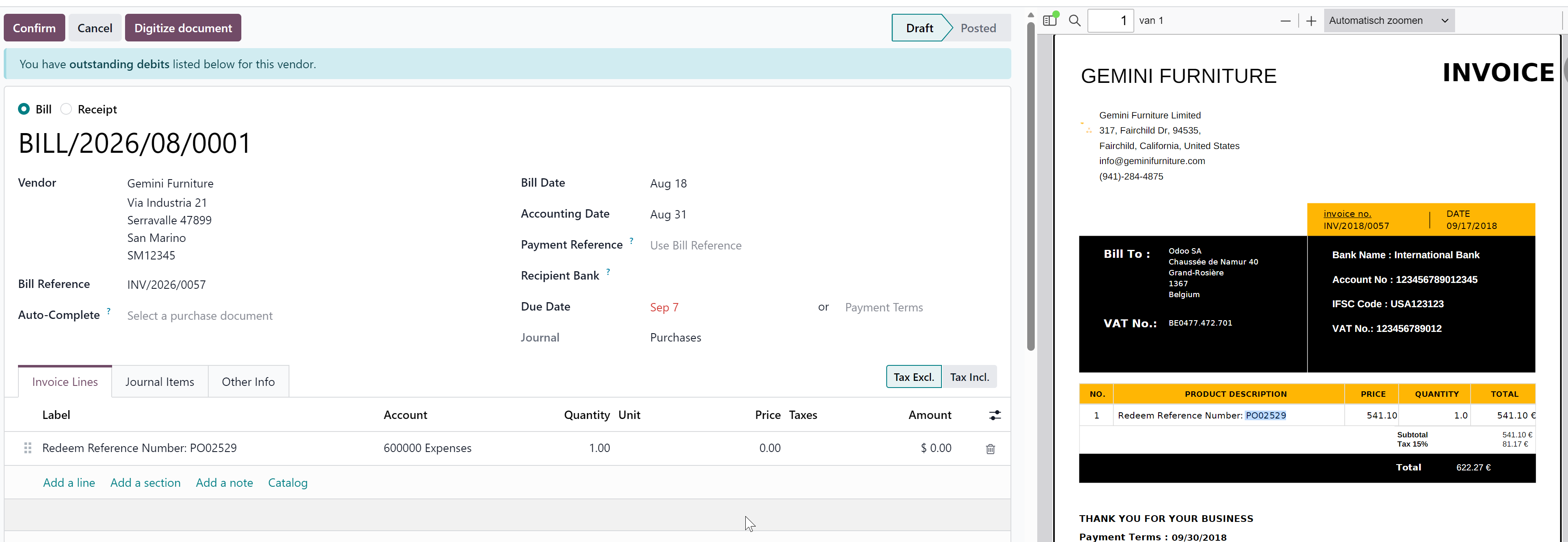 Vendor Invoice processing in Odoo